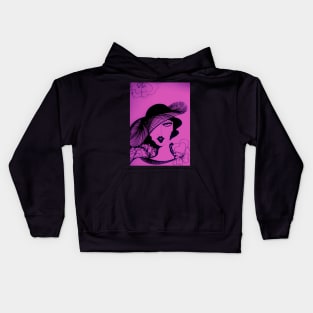 RETRO OP ART DECO LADY WITH HAT SEVENTIES ART PRINT LILAC AND INDIGO Kids Hoodie